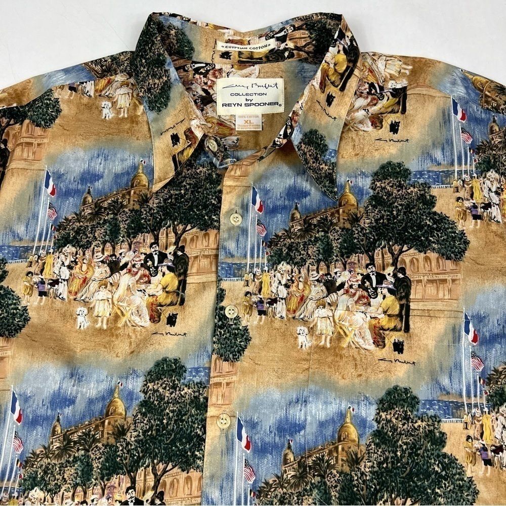 Reyn Spooner Guy Buffet Egyptian Cotton French Riviera Scene Short Sleeve Shirt - Picture 3 of 9